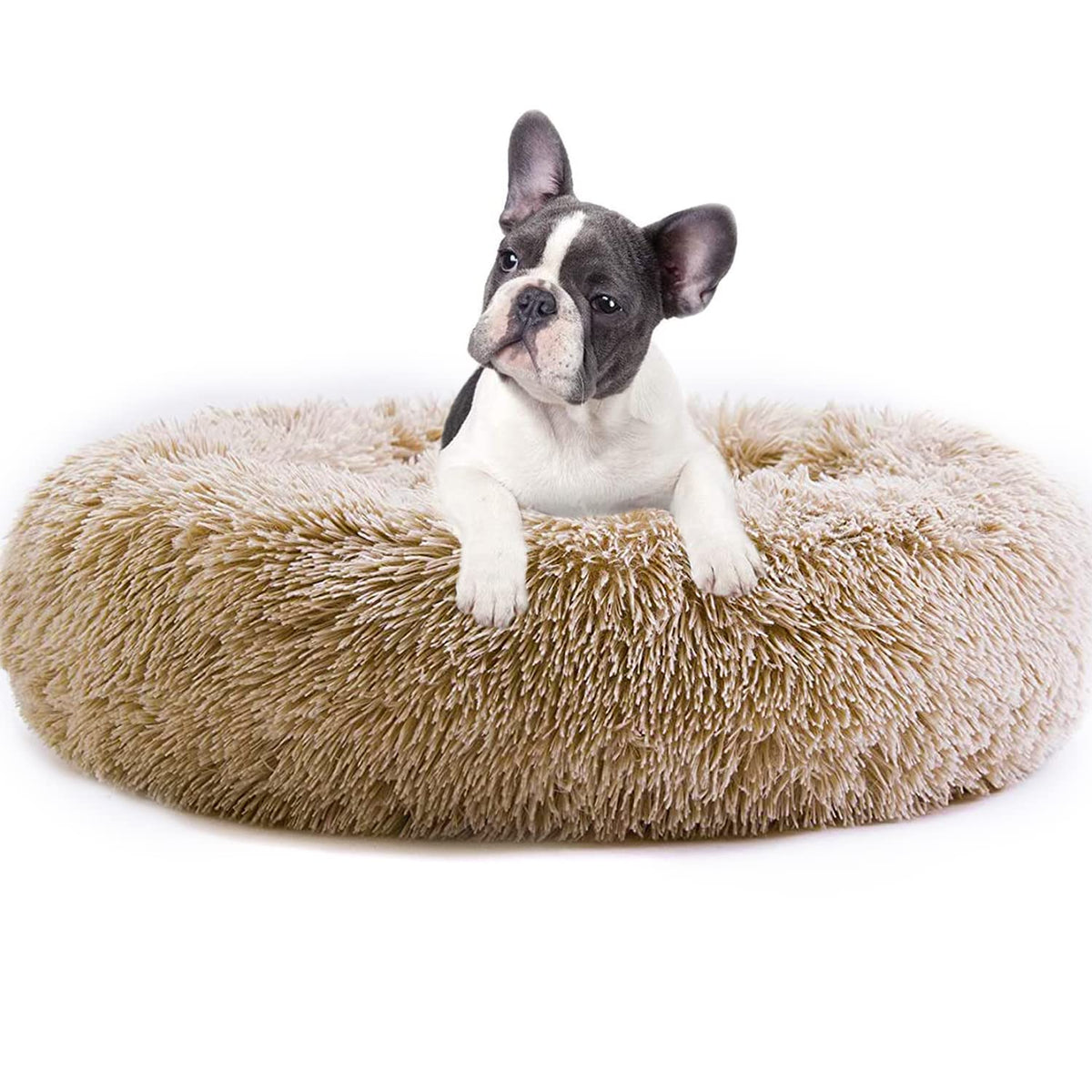 napojoy Faux Fur Small Dog Bed Calming Dog Bed for Small Dogs Puppy Bed Anti-Anxiety Warming Cozy Soft Pet Round Bed Fits up to Kitten Puppy 20 INCH
